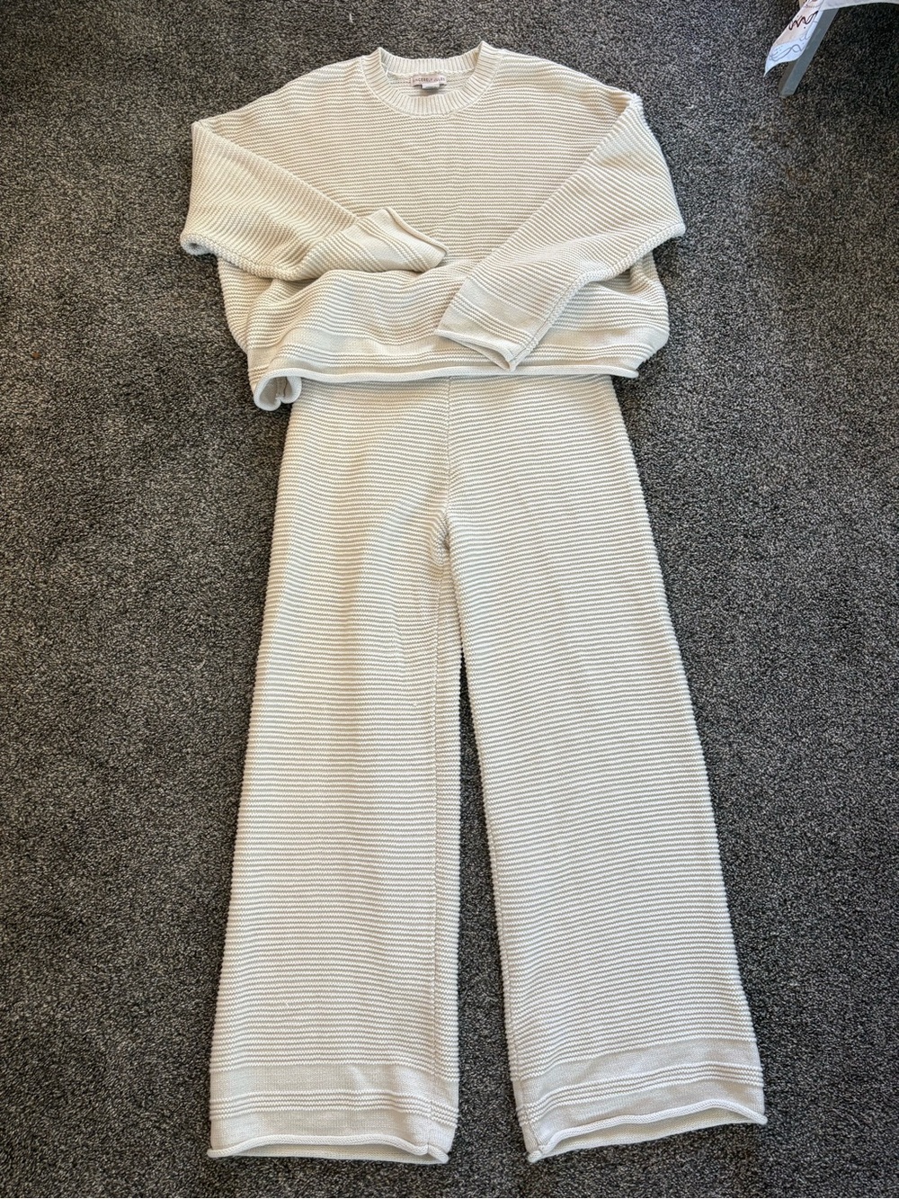 Sincerely Jules Cream Ribbed Wide-Leg Knit Pants
